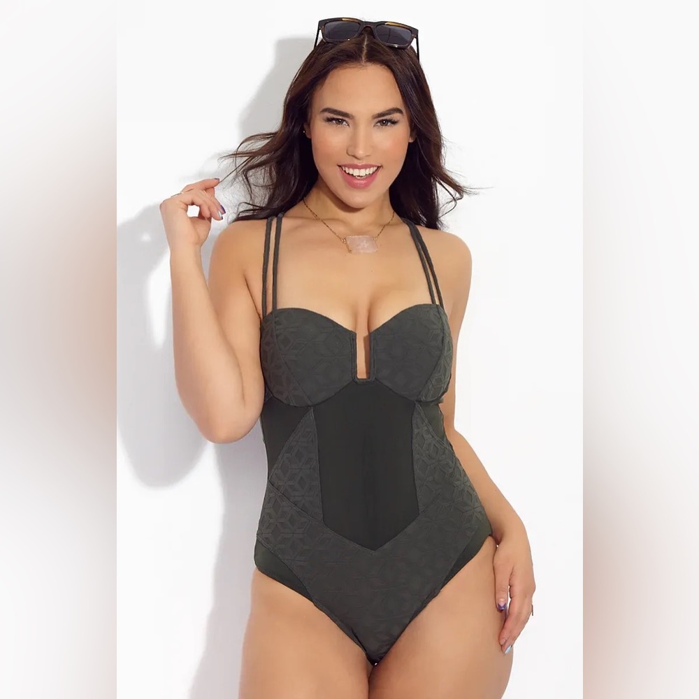 Robyn Lawley Ti Adoro D/DD One Piece Swimsuit Olive-Jacquard Green